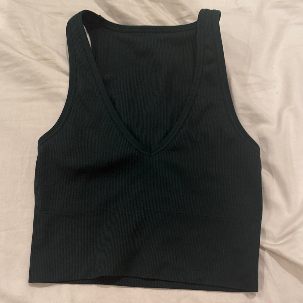 Forest Green Ribbed V-Neck Tank Top